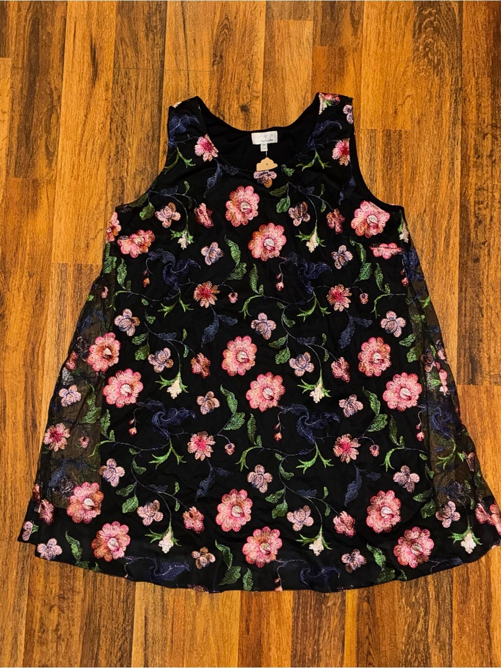 Signature by Robbie Bee Black Floral Embroidered A-Line Dress